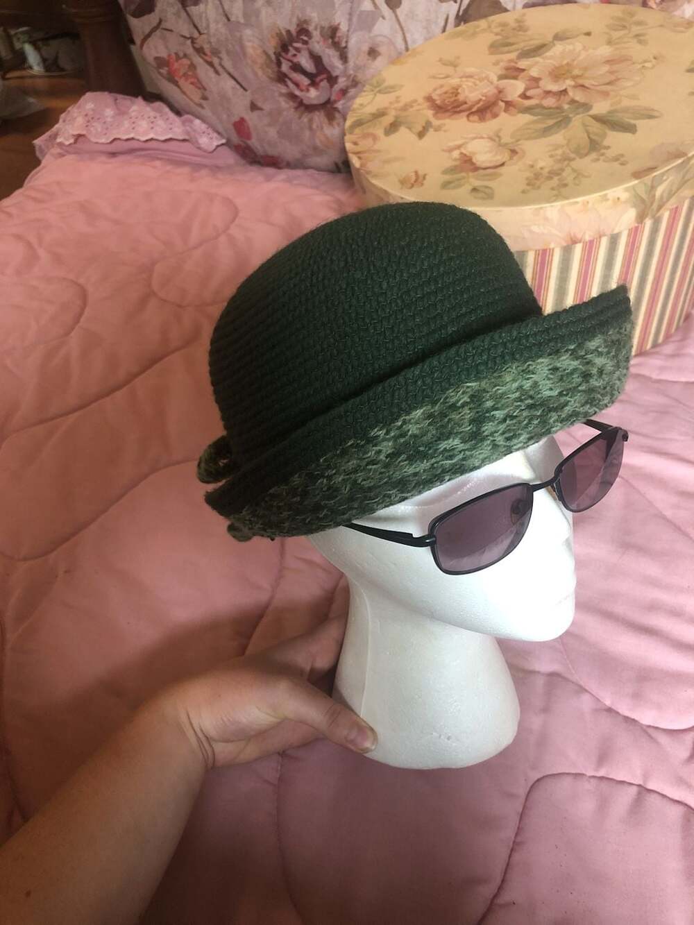 Everitt Vintage Women's Forest Green Wool Felt Cloche Bowler Hat